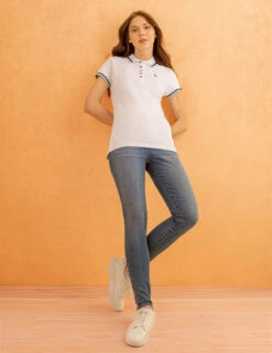 U.S. Polo Assn. PRINCESS SIDE SEAM TIPPED POLO SHIRT -Glimmera Cloth Shop 216099ZH WHIT 1823