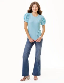 U.S. Polo Assn. PUFF SLEEVE CREW NECK TOP -Glimmera Cloth Shop 2161636H BZBL 1533