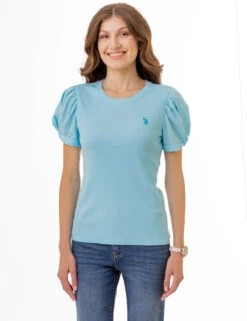 U.S. Polo Assn. PUFF SLEEVE CREW NECK TOP -Glimmera Cloth Shop 2161636H BZBL 1536 1