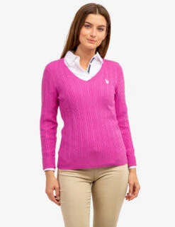 U.S. Polo Assn. SOFT CABLE V-NECK SWEATER -Glimmera Cloth Shop 321042C1D PKPZ 63790