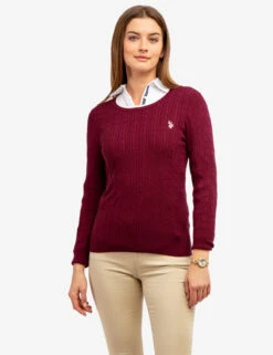 U.S. Polo Assn. TIPPED SOFT CABLE CREW NECK SWEATER -Glimmera Cloth Shop 321043C1D MRNB 63852