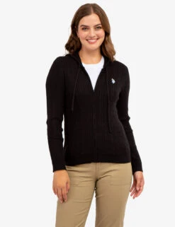 U.S. Polo Assn. SOFT CABLE ZIP UP SWEATER WITH HOOD -Glimmera Cloth Shop 321044C1D BLCK 64128