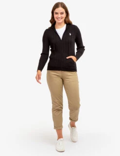 U.S. Polo Assn. SOFT CABLE ZIP UP SWEATER WITH HOOD -Glimmera Cloth Shop 321044C1D BLCK 64135