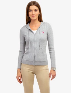 U.S. Polo Assn. SOFT CABLE ZIP UP SWEATER WITH HOOD -Glimmera Cloth Shop 321044C1D HGTY 64005