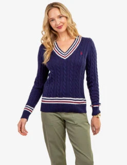 U.S. Polo Assn. TIPPED CABLE V-NECK SWEATER