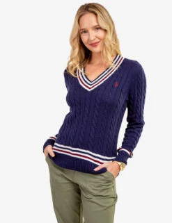 U.S. Polo Assn. TIPPED CABLE V-NECK SWEATER -Glimmera Cloth Shop 321050C1A CLNV 62853