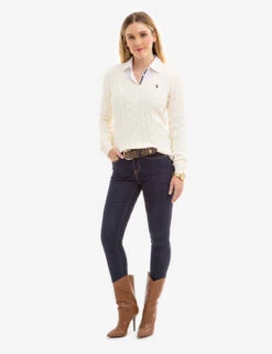 U.S. Polo Assn. V-NECK CABLE PULLOVER SWEATER -Glimmera Cloth Shop 321055C1Q VLPR 14497