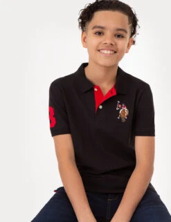 U.S. Polo Assn. BOYS MULTI COLOR LOGO SOLID PIQUE POLO SHIRT -Glimmera Cloth Shop ECOM 12A6833R BLCK 76305