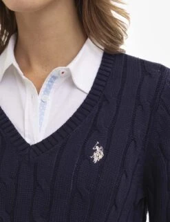 U.S. Polo Assn. V-NECK CABLE PULLOVER SWEATER -Glimmera Cloth Shop NVY CABLEKNIT VNECK 4289