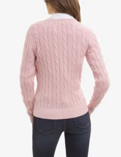 U.S. Polo Assn. V-NECK CABLE PULLOVER SWEATER -Glimmera Cloth Shop PINKCABLEKNITVNECK 4037
