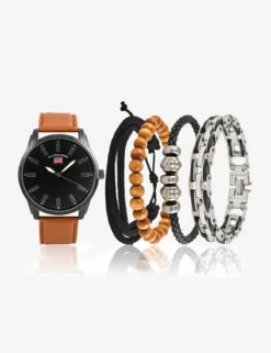 U.S. Polo Assn. MEN'S OVERSIZED BLCK BRN WATCH & BRACELETS SET -Glimmera Cloth Shop US2271