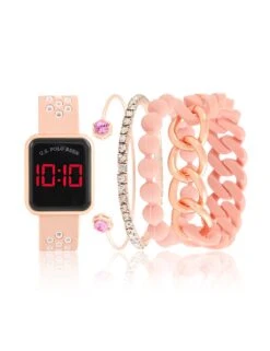 U.S. Polo Assn. LADIES LED SQUARE FACE WATCH & STACKABLE BRACELETS SET -Glimmera Cloth Shop US2328BU