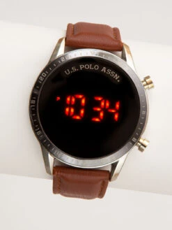 U.S. Polo Assn. MEN'S USPA BROWN STRAP LED WATCH