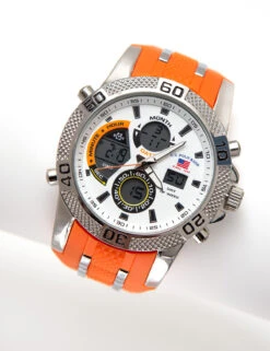 U.S. Polo Assn. Orange Resin And Silver Link Ana-Digi Watch
