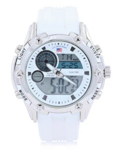 U.S. Polo Assn. MEN'S WHITE STRAP ANA DIGI SPORTS WATCH -Glimmera Cloth Shop US9814BU 4916