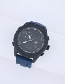 U.S. Polo Assn. MEN'S BLUE STRAP WITH BLACK BEZEL ANA DIGI WATCH