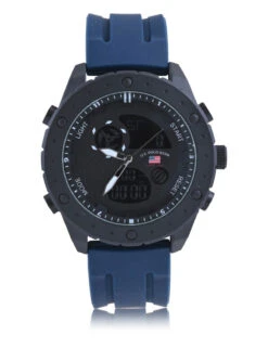 U.S. Polo Assn. MEN'S BLUE STRAP WITH BLACK BEZEL ANA DIGI WATCH -Glimmera Cloth Shop US9819BU 4935