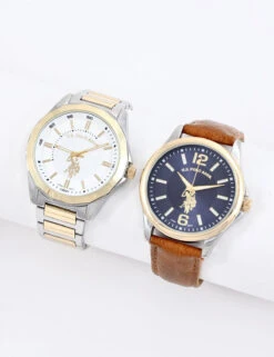 U.S. Polo Assn. MEN'S LINK AND BROWN STRAP WATCH SET