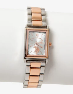 U.S. Polo Assn. LADIES RECTANGULAR TWO TONE ROSE BRACELET WATCH