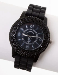 U.S. Polo Assn. WOMEN'S BLACK EMBELLISHED ANALOG DIAL WATCH
