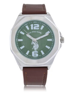 U.S. Polo Assn. MEN'S BROWN STRAP WITH SILVER CASE ANALOG WATCH -Glimmera Cloth Shop USC50605BU 4679