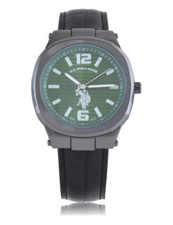 U.S. Polo Assn. MEN'S BLACK STRAP WITH GREEN DIAL ANALOG WATCH -Glimmera Cloth Shop USC50610BU 4655