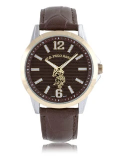 U.S. Polo Assn. MEN'S BROWN CROC STRAP WITH GOLD ACCENT WATCH -Glimmera Cloth Shop USC50622UO 4659