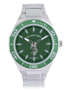 U.S. Polo Assn. MEN'S SILVER LINK WITH GREEN DIAL ANALOG WATCH -Glimmera Cloth Shop USC80697UO 4648
