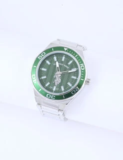 U.S. Polo Assn. MEN'S SILVER LINK WITH GREEN DIAL ANALOG WATCH