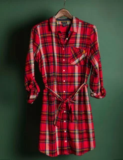 U.S. Polo Assn. LONG SLEEVE PLAID TIE DRESS -Glimmera Cloth Shop USPA ECOM HOLIDAYFLATS 09.26 3221