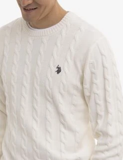 U.S. Polo Assn. CABLE CREW NECK SWEATER -Glimmera Cloth Shop USUF3S5216 WNWH 1167