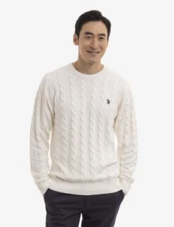 U.S. Polo Assn. CABLE CREW NECK SWEATER -Glimmera Cloth Shop USUF3S5216 WNWH 1175