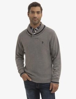 U.S. Polo Assn. TEXTURED SHAWL COLLAR SWEATER -Glimmera Cloth Shop USUF3S5300 FLNH 2142