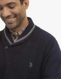 U.S. Polo Assn. TEXTURED SHAWL COLLAR SWEATER -Glimmera Cloth Shop USUF3S5300 NAVY 1030