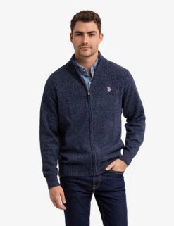 U.S. Polo Assn. TEXTURED YOKE FULL ZIP SWEATER