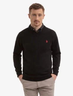 U.S. Polo Assn. SOFT SOLID JERSEY V-NECK SWEATER -Glimmera Cloth Shop USUF3S5395 BLACK 2230