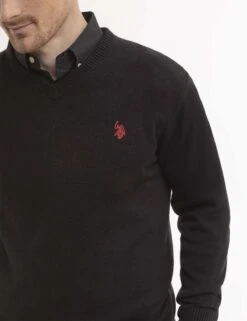 U.S. Polo Assn. SOFT SOLID JERSEY V-NECK SWEATER -Glimmera Cloth Shop USUF3S5395 BLACK 2233