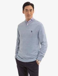 U.S. Polo Assn. SOFT SOLID JERSEY V-NECK SWEATER -Glimmera Cloth Shop USUF3S5395 HTBL 1274