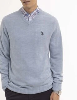 U.S. Polo Assn. SOFT SOLID JERSEY V-NECK SWEATER -Glimmera Cloth Shop USUF3S5395 HTBL 1276