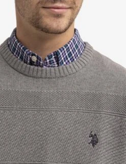 U.S. Polo Assn. TEXTURED CREW NECK SWEATER -Glimmera Cloth Shop USUF3S5397 FAWN FLANNELHTHR 0186