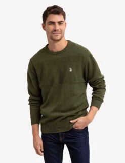 U.S. Polo Assn. TEXTURED CREW NECK SWEATER -Glimmera Cloth Shop USUF3S5397 OLIVE 0305