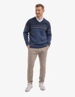U.S. Polo Assn. SOFT ENGINEERED STRIPE V-NECK SWEATER -Glimmera Cloth Shop USUF3S5893 PABL 1966