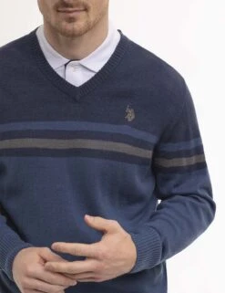 U.S. Polo Assn. SOFT ENGINEERED STRIPE V-NECK SWEATER -Glimmera Cloth Shop USUF3S5893 PABL 1971