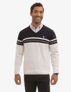 U.S. Polo Assn. SOFT ENGINEERED STRIPE V-NECK SWEATER